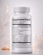 Supplement bottle with label on a light gray background
